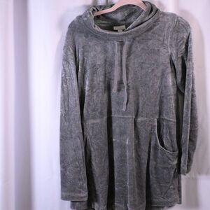 PURE J JILL Womens Small Gray Velvet Fleece Cowl Neck Drawstring Pockets Sweater